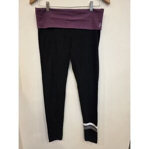 Victoria's Secret Foldover Leggings M Short Black Purple Yoga Pants Athleisure
